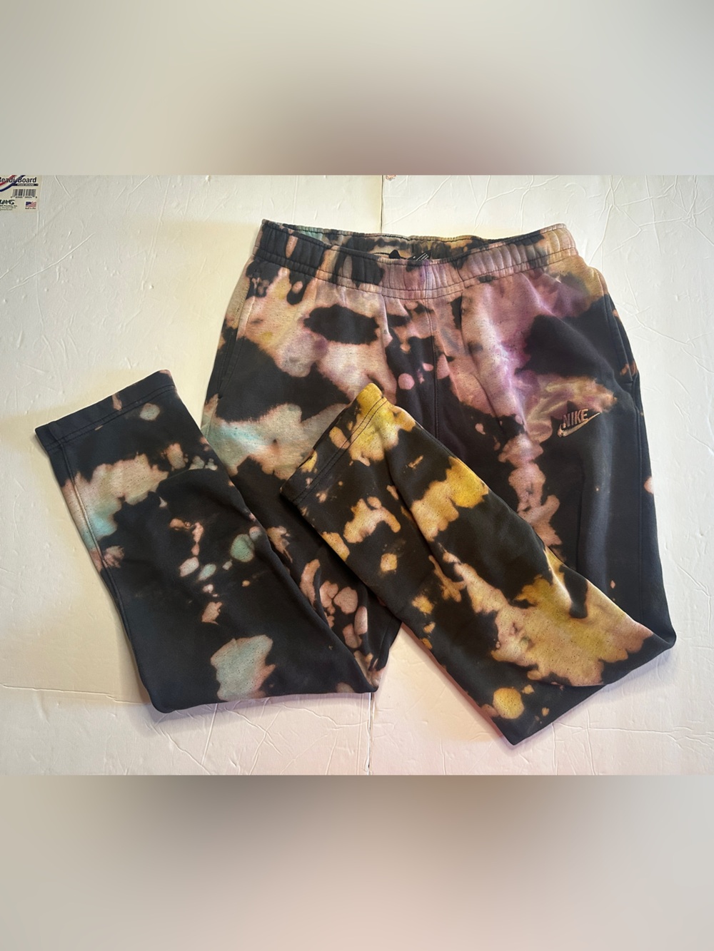 Nike Black Tie-Dye Sweatpants with Yellow, Purple & Teal Accents size medium